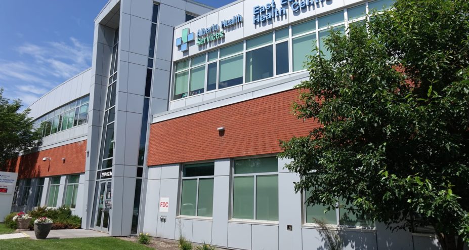 East Edmonton Health Care Centre exterior looking up with signage